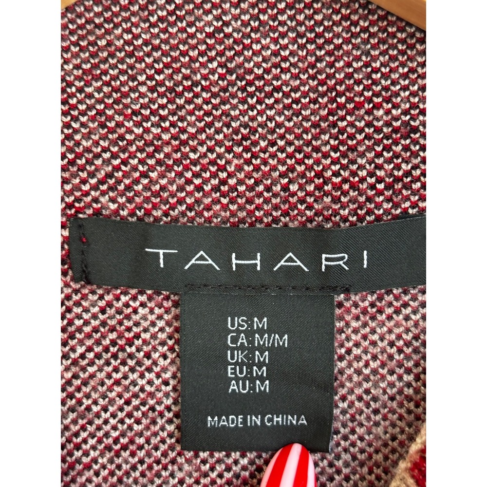 Tahari Womens Red Plaid Mock Neck Sweater Long Sleeve Boxy Knit Top Medium - Picture 4 of 7